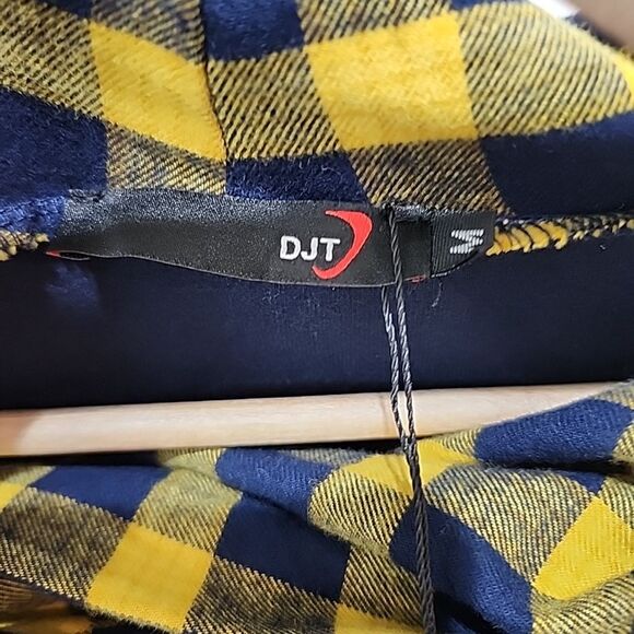 DJT Women's New Plaid Trim Hoodie‎ Size Medium Long Sleeve Pullover Navy Yellow - Picture 4 of 6